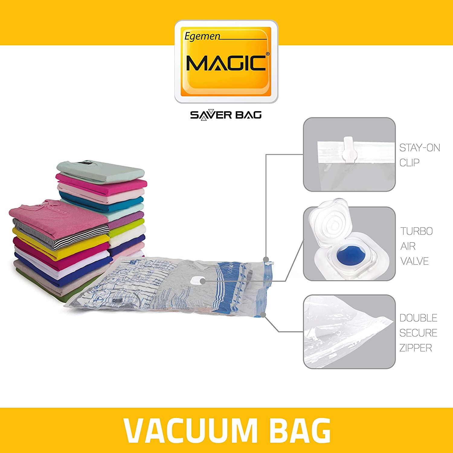 Egemen Magic VACUUM STORAGE BAGS QUEEN PACK SET OF 6 PIECES