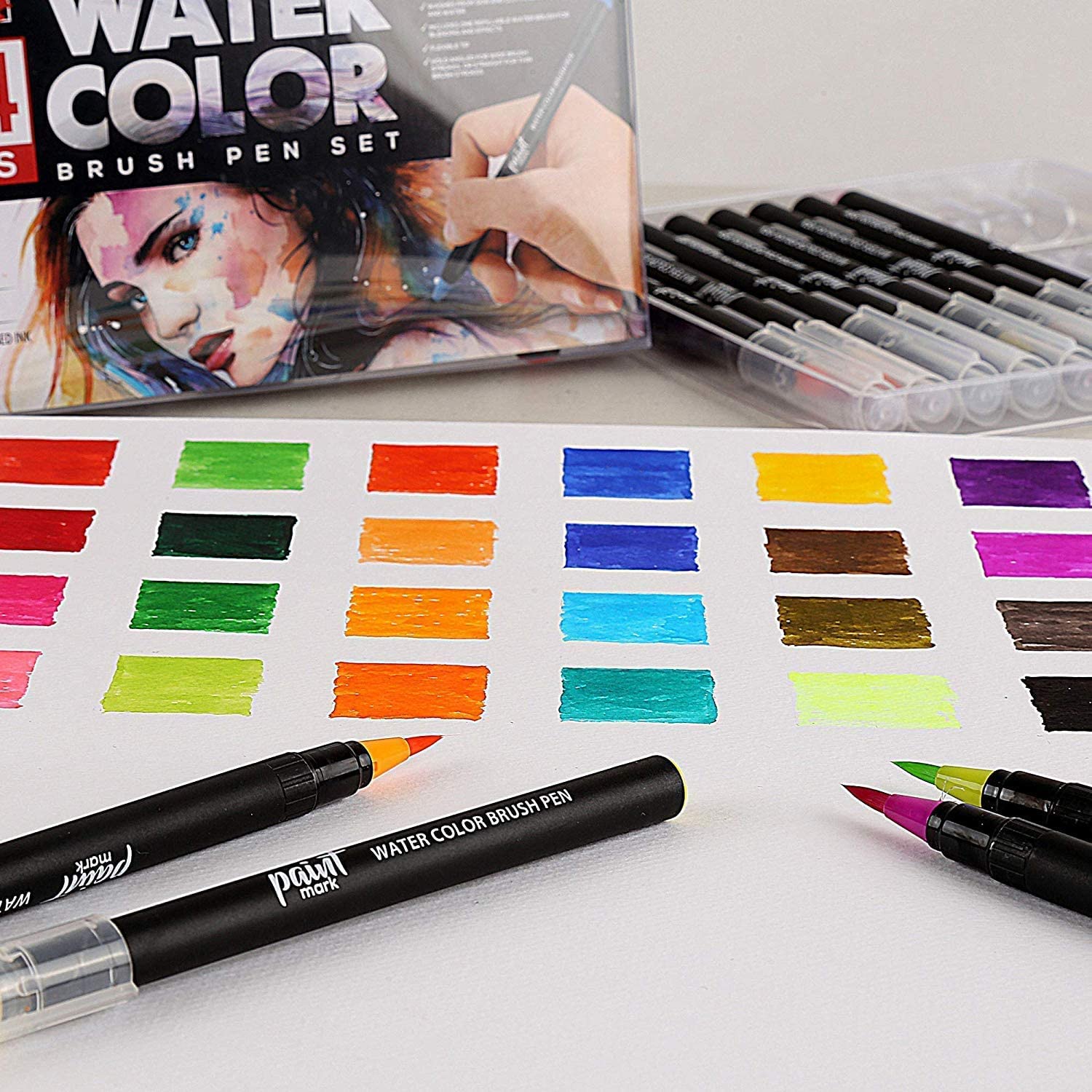 100 Colors Dye Ink Blendable Watercolor Real Brush Marker Pen with Water Pen  - China Nylon Tip Pen, Brush Marker