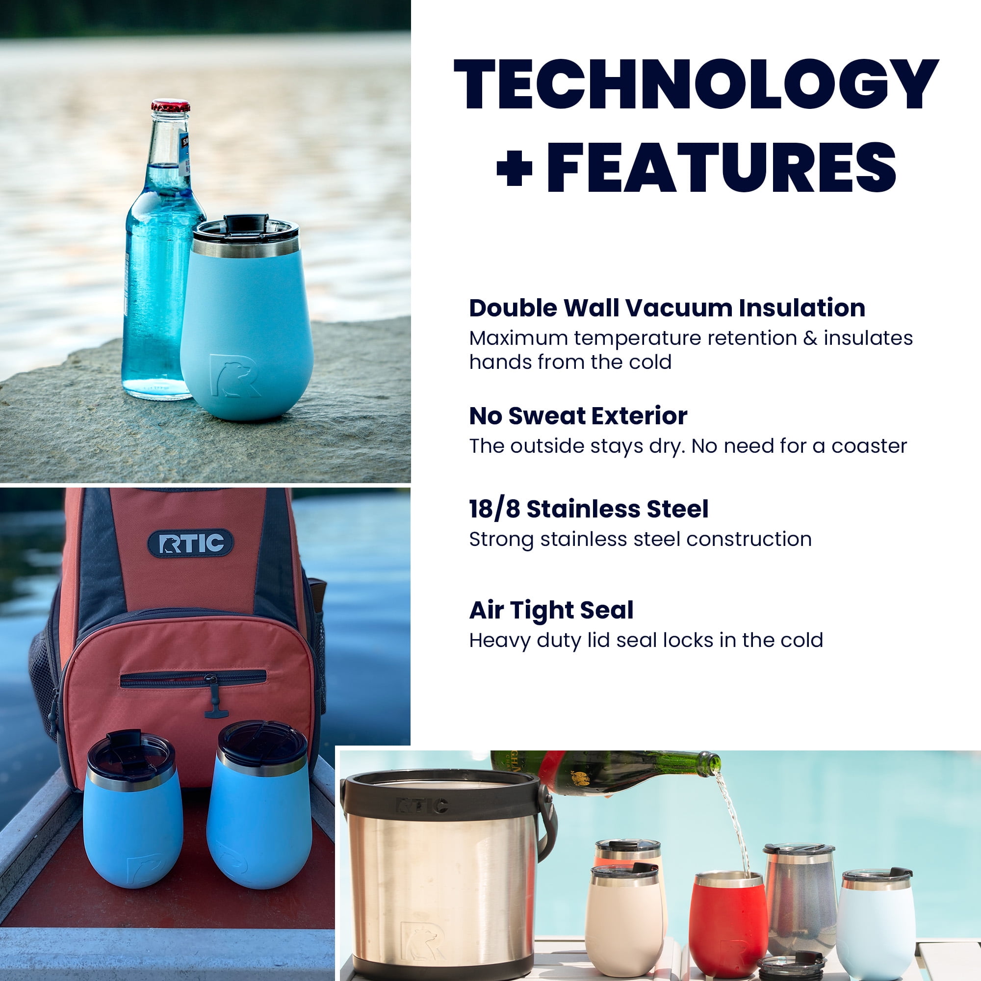 RTIC Cocktail Tumbler Insulated Stainless Steel Tumbler with Lid